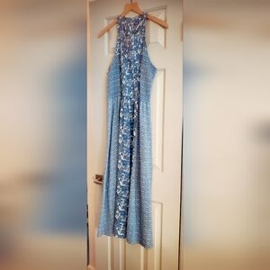 Japna Blue Maxi Sundress with Halter Neckline Sleeveless Design